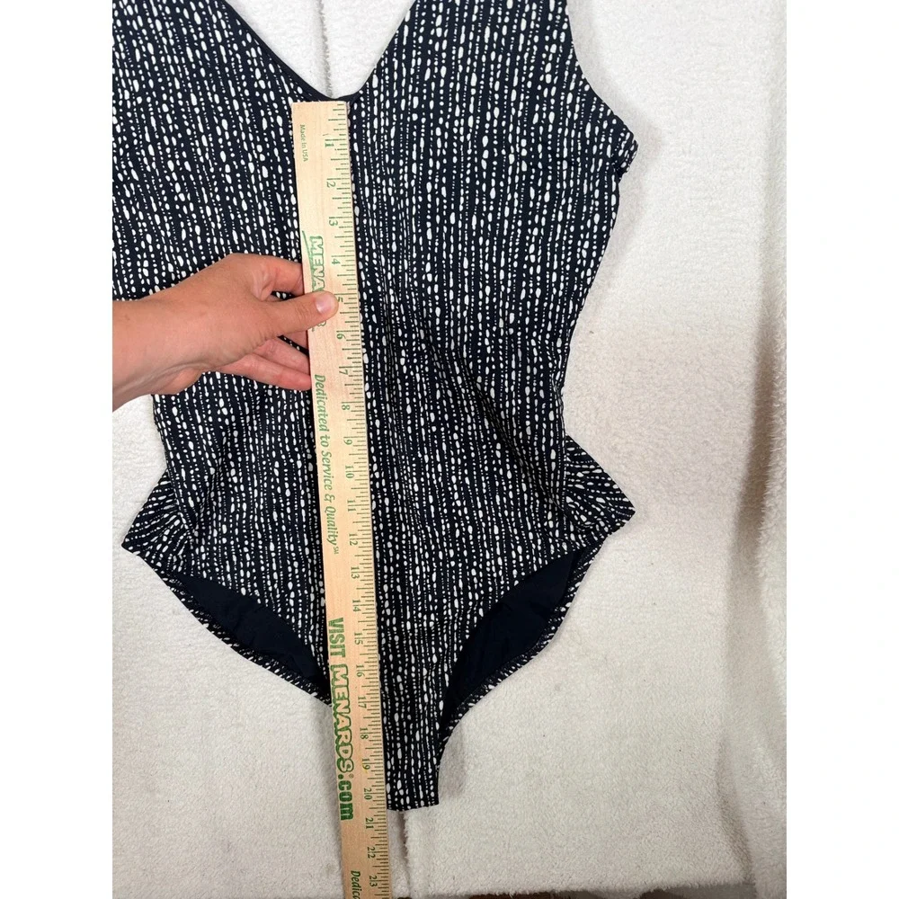 Athleta‎ Seychelles One Piece Swimsuit Black White Dotted V-Neck Women Large